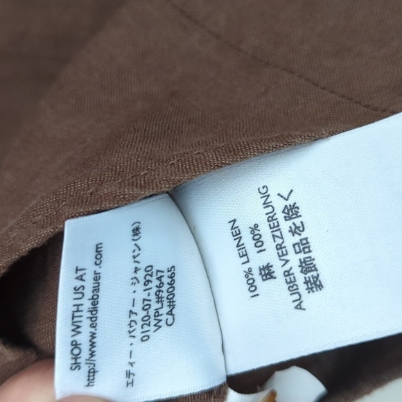 Eddie Bayer 100% Linen Botton Down V-Neck Top Brown Women's XS Lagenlook - Picture 11 of 14